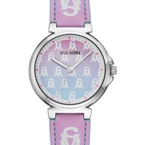 New Steve Madden Watch Women's Ombre Monogram Lavender Pink Silver Box Girly